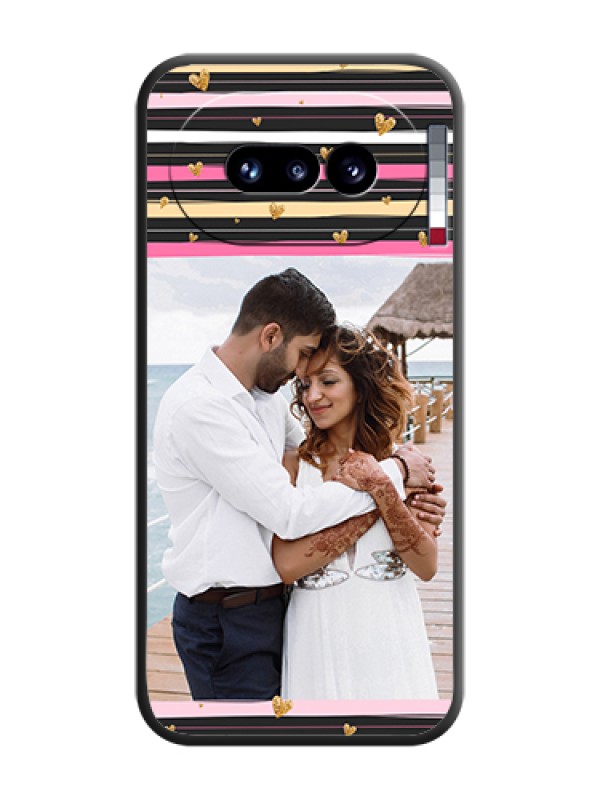 Custom Multicolor Lines and Golden Love Symbols Design on Photo On Space Black Custom Soft Matte Mobile Back Cover - Nothing Phone 4A 5G