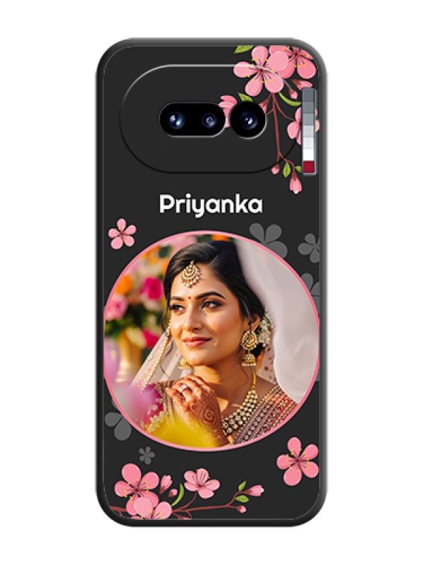 Custom Round Image with Pink Color Floral Design on Photo On Space Black Custom Soft Matte Mobile Back Cover - Nothing Phone 4A 5G