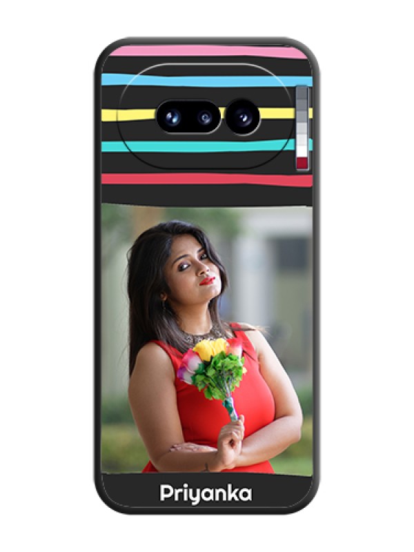 Custom Multicolor Lines with Image On Space Black Custom Soft Matte Mobile Back Cover - Nothing Phone 4A 5G