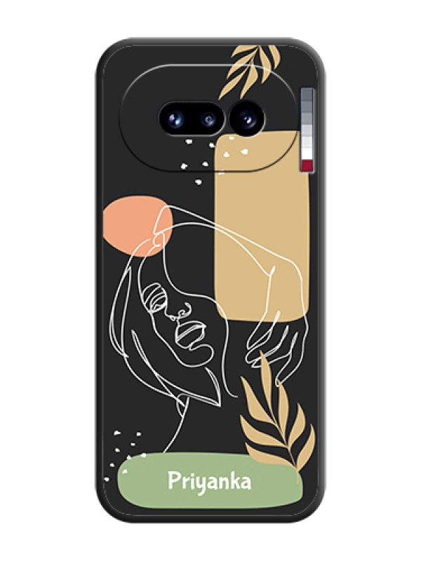 Custom Custom Text With Line Art Of Women & Leaves Design On Space Black Custom Soft Matte Mobile Back Cover - Nothing Phone 4A 5G