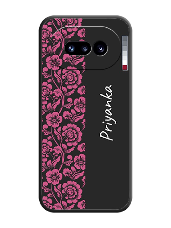 Custom Pink Floral Pattern Design With Custom Text On Space Black Custom Soft Matte Mobile Back Cover - Nothing Phone 4A 5G
