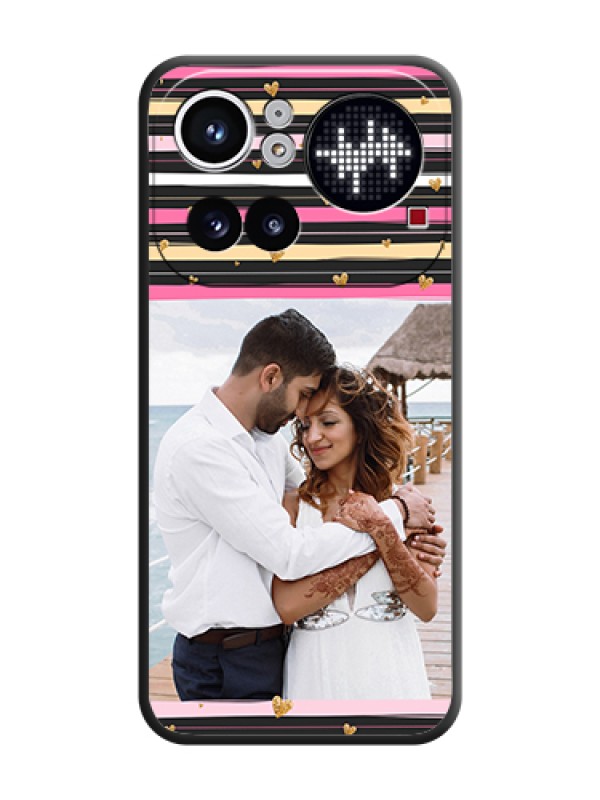 Custom Multicolor Lines and Golden Love Symbols Design on Photo On Space Black Custom Soft Matte Mobile Back Cover - Nothing Phone 4A Pro 5G