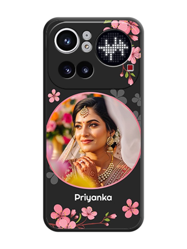 Custom Round Image with Pink Color Floral Design on Photo On Space Black Custom Soft Matte Mobile Back Cover - Nothing Phone 4A Pro 5G