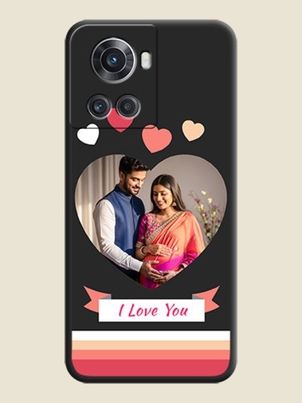 Custom Love Shaped Photo with Colorful Stripes on Personalised Space Black Soft Matte Cases - OnePlus 10R 5G