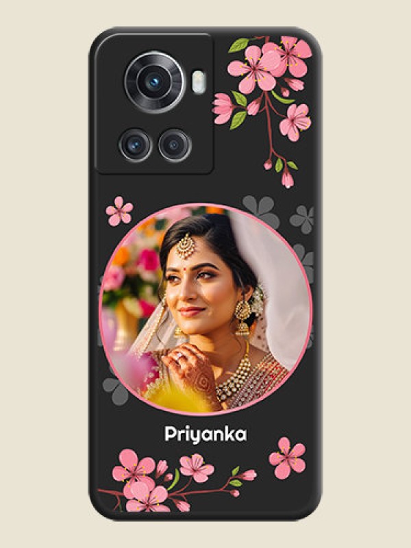 Custom Round Image with Pink Color Floral Design on Photo on Space Black Soft Matte Back Cover - OnePlus 10R 5G