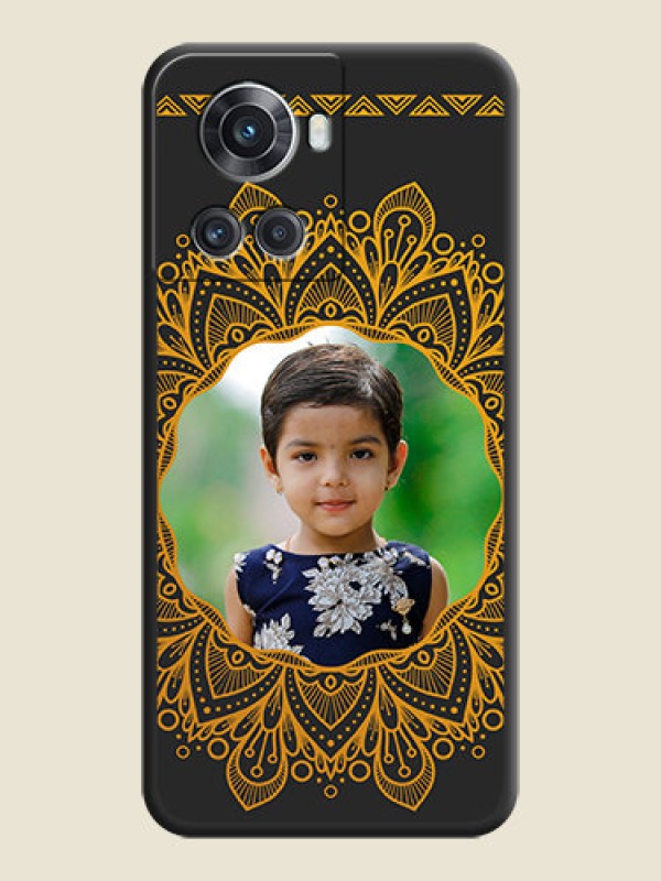 Custom Round Image with Floral Design on Photo on Space Black Soft Matte Mobile Cover - OnePlus 10R 5G
