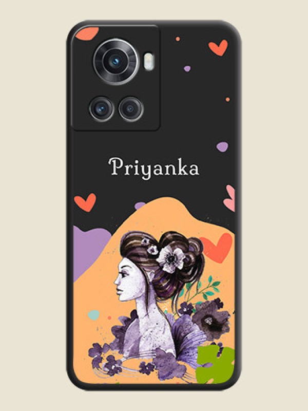 Custom Namecase For Her With Fancy Lady Image On Space Black Personalized Soft Matte Phone Covers -Oneplus 10R 5G