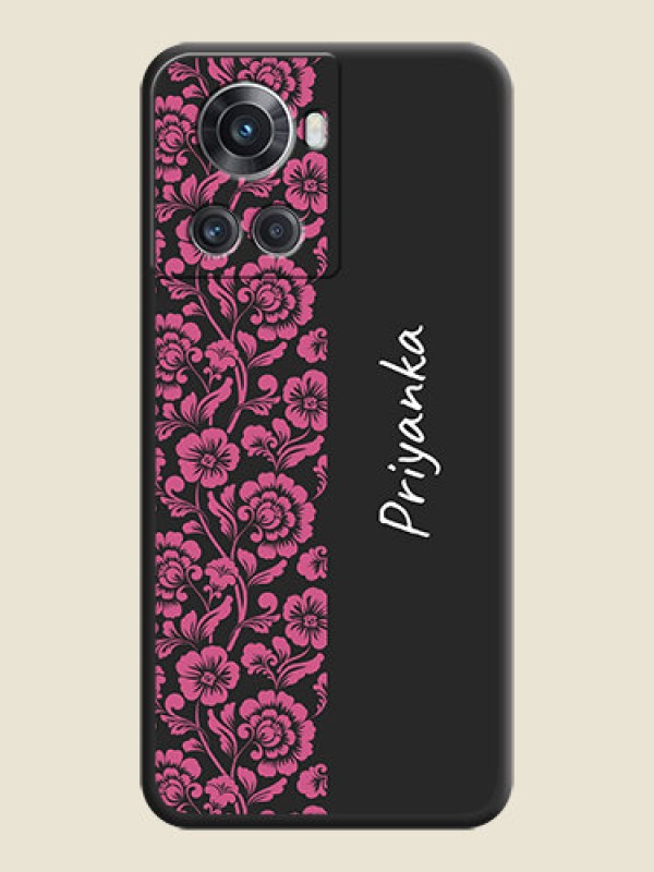 Custom Pink Floral Pattern Design With Custom Text On Space Black Personalized Soft Matte Phone Covers -Oneplus 10R 5G
