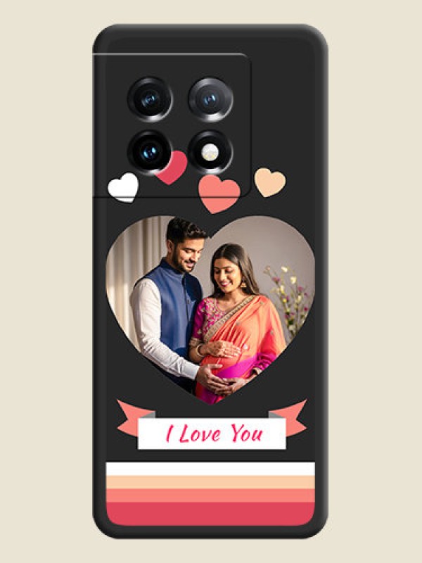 Custom Love Shaped Photo with Colorful Stripes on Personalised Space Black Soft Matte Cases - OnePlus 11 5G