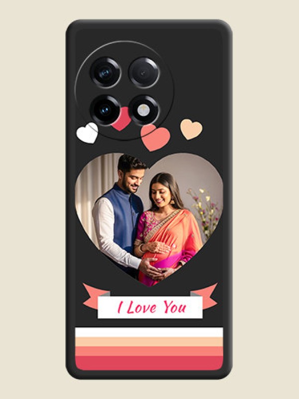 Custom Love Shaped Photo with Colorful Stripes on Personalised Space Black Soft Matte Cases - OnePlus 11R 5G
