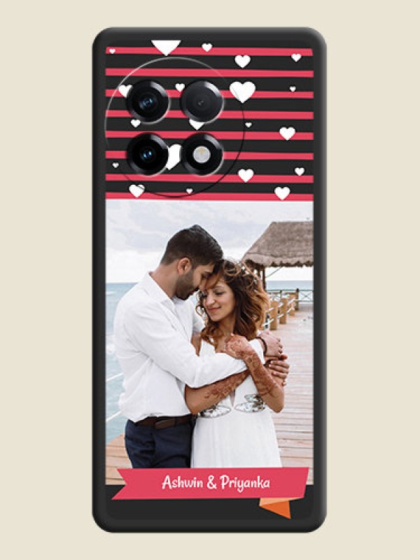 Custom White Color Love Symbols with Pink Lines Pattern on Space Black Custom Soft Matte Phone Cases - OnePlus 11R 5G