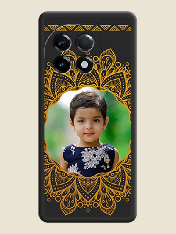 Custom Round Image with Floral Design on Photo on Space Black Soft Matte Mobile Cover - OnePlus 11R 5G