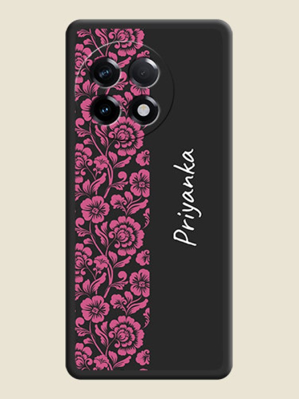 Custom Pink Floral Pattern Design With Custom Text On Space Black Personalized Soft Matte Phone Covers -Oneplus 11R 5G