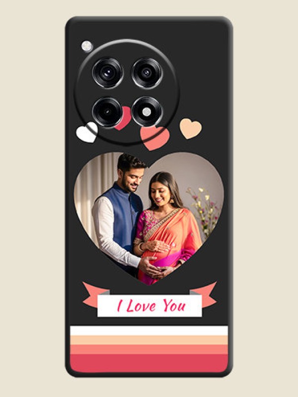 Custom Love Shaped Photo with Colorful Stripes on Personalised Space Black Soft Matte Cases - OnePlus 12R 5G