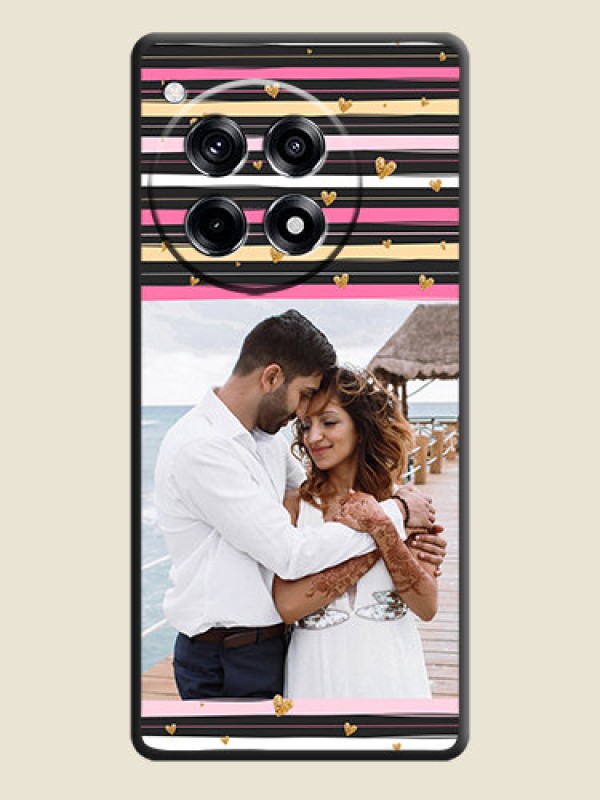 Custom Multicolor Lines and Golden Love Symbols Design - Photo on Space Black Soft Matte Mobile Cover - OnePlus 12R 5G