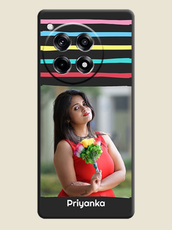 Custom Multicolor Lines with Image on Space Black Personalized Soft Matte Phone Covers - OnePlus 12R 5G