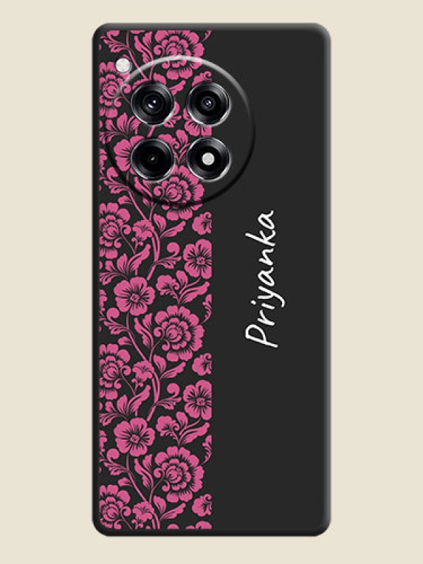 Custom Pink Floral Pattern Design With Custom Text On Space Black Personalized Soft Matte Phone Covers - OnePlus 12R 5G