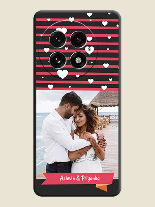 Custom White Color Love Symbols with Pink Lines Pattern On Space Black Custom Soft Matte Mobile Back Cover - OnePlus 13 5G