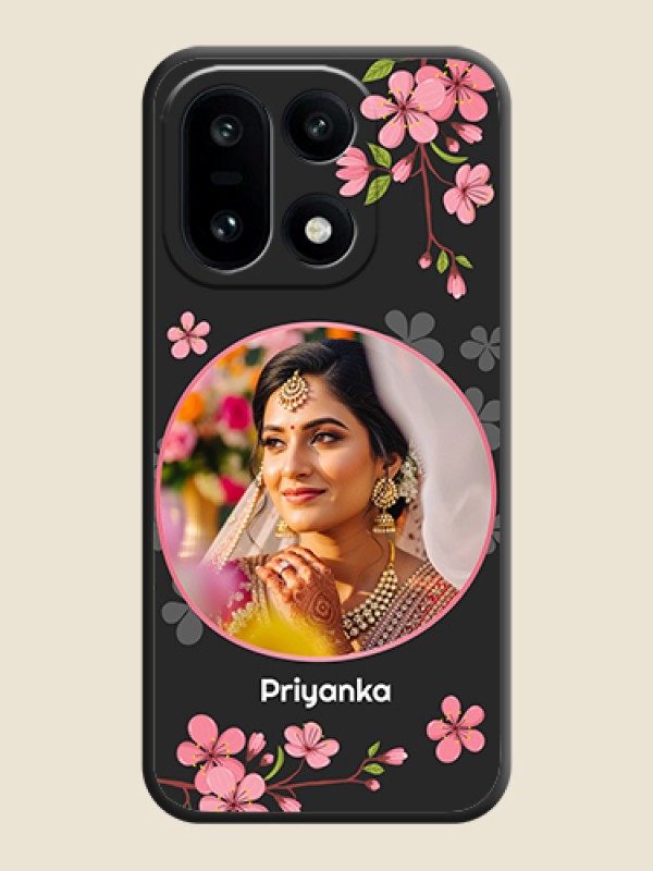 Custom Round Image with Pink Color Floral Design on Photo On Space Black Custom Soft Matte Mobile Back Cover - OnePlus 15 5G