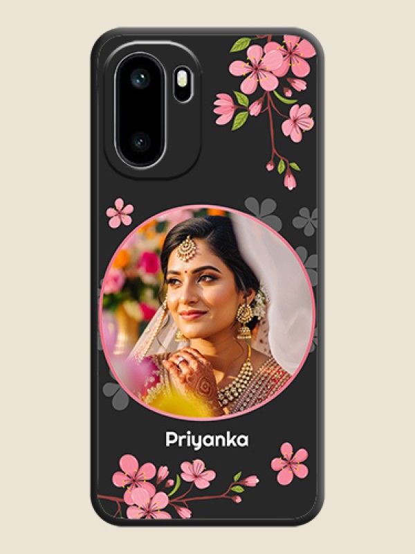 Custom Round Image with Pink Color Floral Design on Photo On Space Black Custom Soft Matte Mobile Back Cover - OnePlus 15R 5G