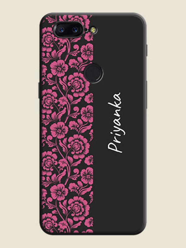 Custom Pink Floral Pattern Design With Custom Text On Space Black Personalized Soft Matte Phone Covers -Oneplus 5T
