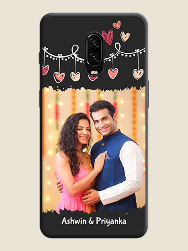 Custom Pink Love Hangings with Name on Space Black Custom Soft Matte Phone Cases - OnePlus 6T