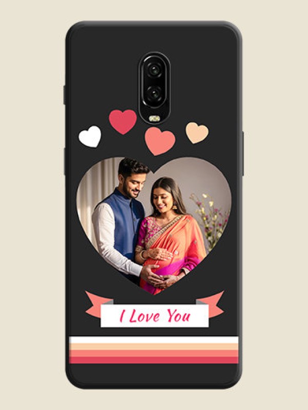 Custom Love Shaped Photo with Colorful Stripes on Personalised Space Black Soft Matte Cases - OnePlus 6T