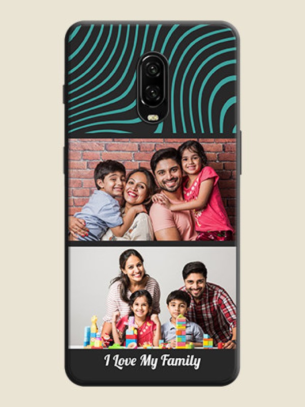 Custom Wave Pattern with 2 Image Holder on Space Black Personalized Soft Matte Phone Covers - OnePlus 6T