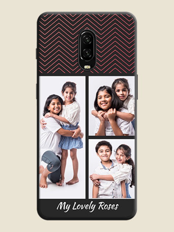 Custom Wave Pattern with 3 Image Holder on Space Black Custom Soft Matte Back Cover - OnePlus 6T