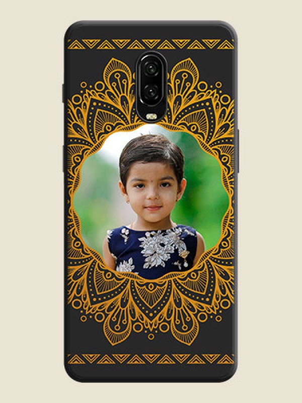 Custom Round Image with Floral Design - Photo on Space Black Soft Matte Mobile Cover - OnePlus 6T