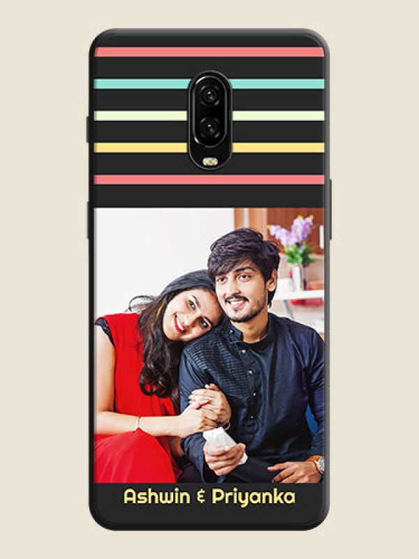 Custom Color Stripes with Photo and Text - Photo on Space Black Soft Matte Mobile Case - OnePlus 6T