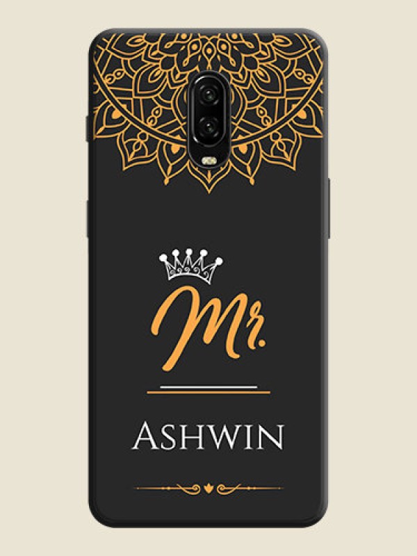 Custom Mr Name with Floral Design  on Personalised Space Black Soft Matte Cases - OnePlus 6T