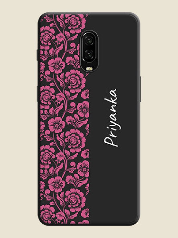 Custom Pink Floral Pattern Design With Custom Text On Space Black Personalized Soft Matte Phone Covers -Oneplus 6T