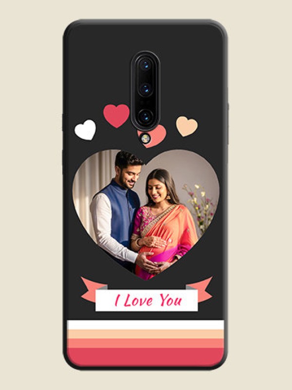 Custom Love Shaped Photo with Colorful Stripes on Personalised Space Black Soft Matte Cases - OnePlus 7 Pro