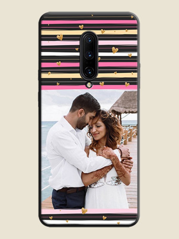 Custom Multicolor Lines and Golden Love Symbols Design - Photo on Space Black Soft Matte Mobile Cover - OnePlus 7 Pro