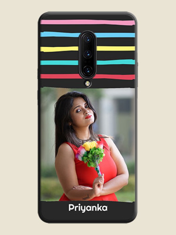 Custom Multicolor Lines with Image on Space Black Personalized Soft Matte Phone Covers - OnePlus 7 Pro