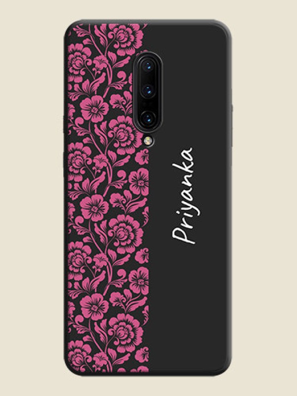 Custom Pink Floral Pattern Design With Custom Text On Space Black Personalized Soft Matte Phone Covers -Oneplus 7 Pro