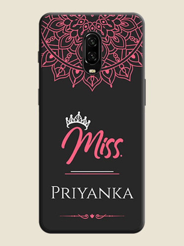 Custom Mrs Name with Floral Design on Space Black Personalized Soft Matte Phone Covers - OnePlus 7