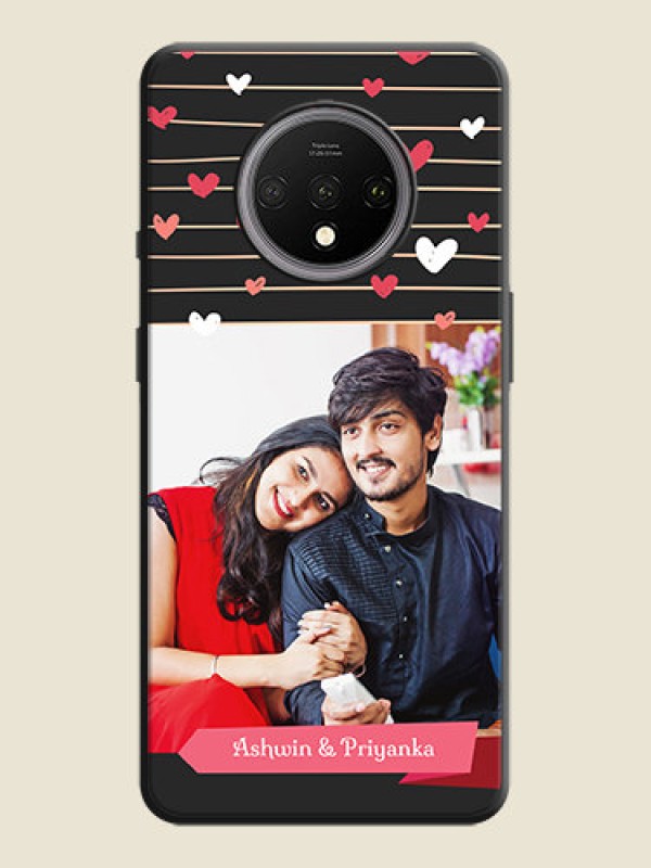 Custom Love Pattern with Name on Pink Ribbon  - Photo on Space Black Soft Matte Back Cover - OnePlus 7T