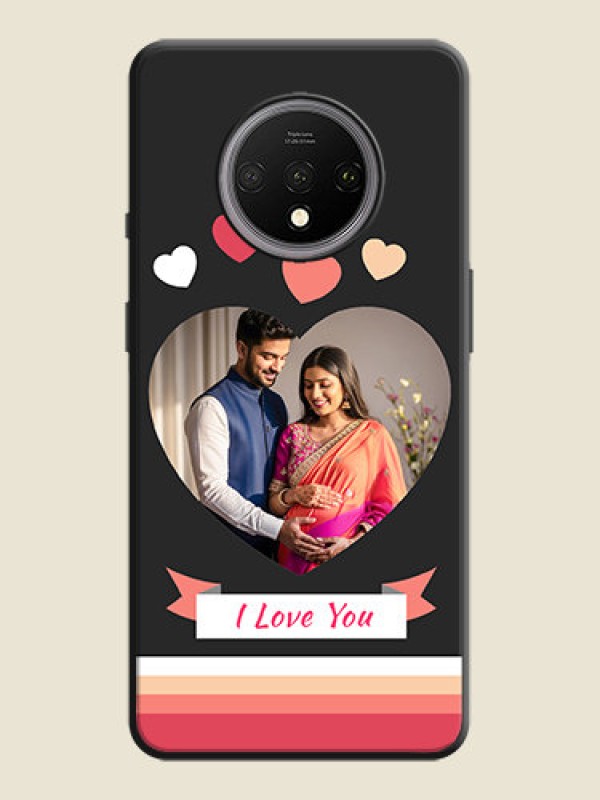 Custom Love Shaped Photo with Colorful Stripes on Personalised Space Black Soft Matte Cases - OnePlus 7T