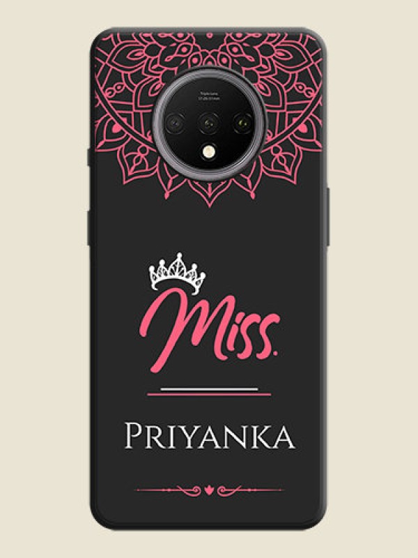 Custom Mrs Name with Floral Design on Space Black Personalized Soft Matte Phone Covers - OnePlus 7T