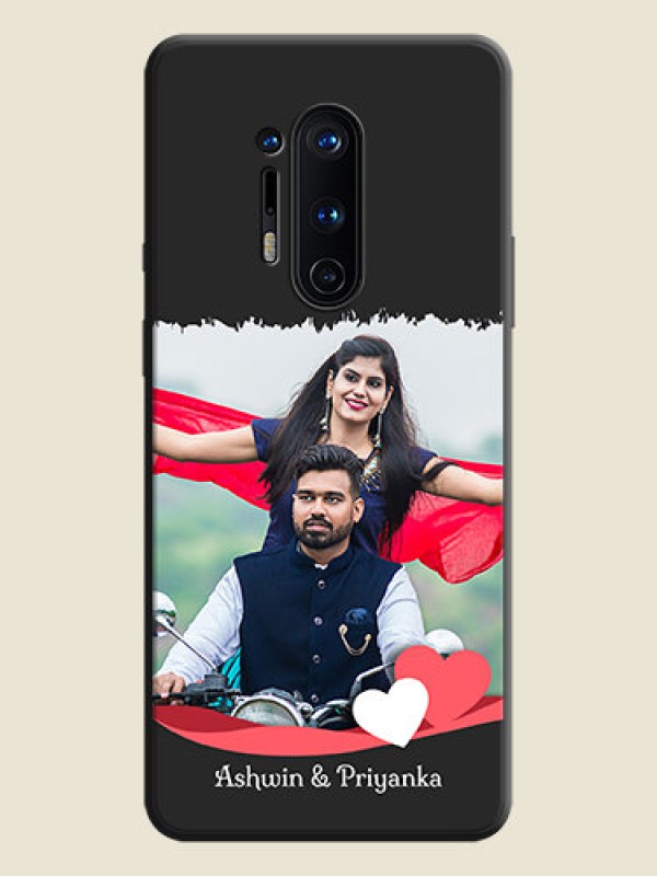 Custom Pink Color Love Shaped Ribbon Design with Text on Space Black Custom Soft Matte Phone Back Cover - OnePlus 8 Pro