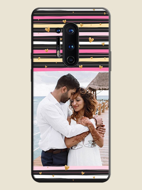 Custom Multicolor Lines and Golden Love Symbols Design - Photo on Space Black Soft Matte Mobile Cover - OnePlus 8 Pro