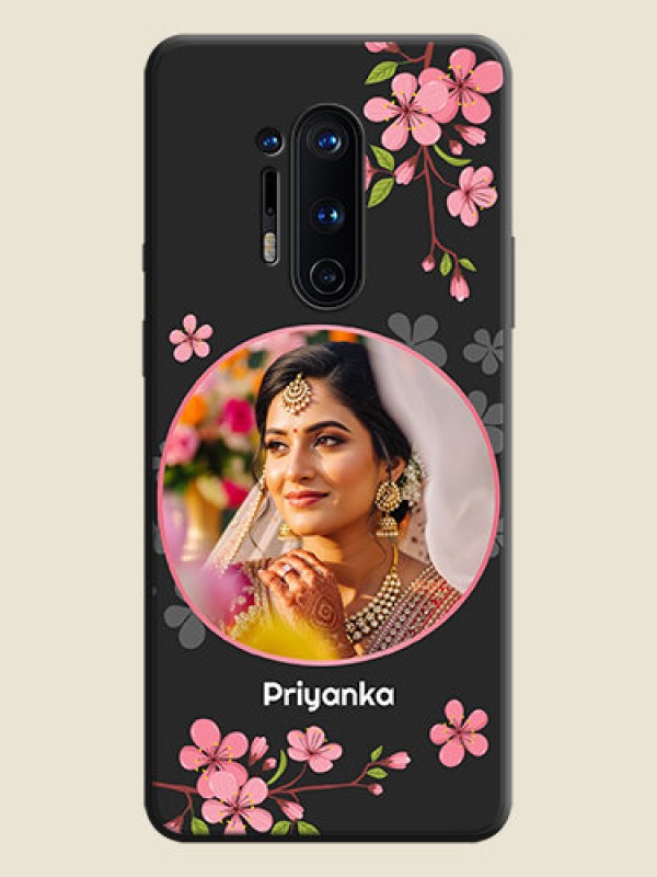 Custom Round Image with Pink Color Floral Design - Photo on Space Black Soft Matte Back Cover - OnePlus 8 Pro