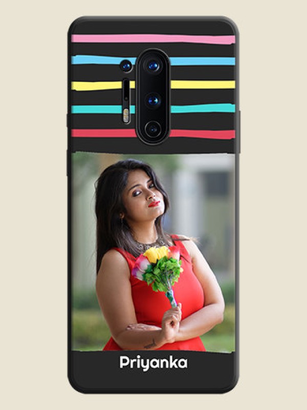 Custom Multicolor Lines with Image on Space Black Personalized Soft Matte Phone Covers - OnePlus 8 Pro
