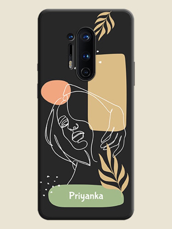 Custom Custom Text With Line Art Of Women & Leaves Design On Space Black Personalized Soft Matte Phone Covers -Oneplus 8 Pro