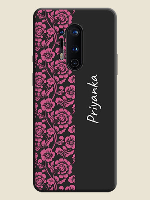 Custom Pink Floral Pattern Design With Custom Text On Space Black Personalized Soft Matte Phone Covers -Oneplus 8 Pro
