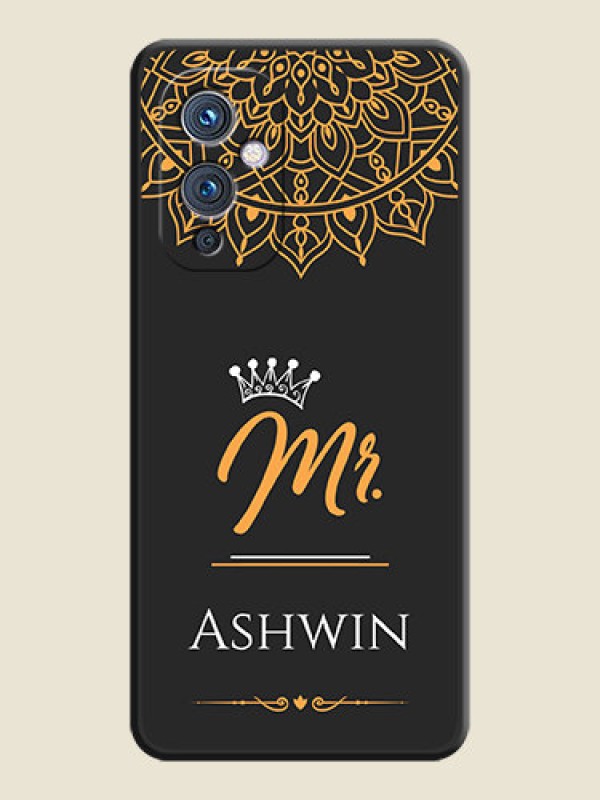 Custom Mr Name with Floral Design  on Personalised Space Black Soft Matte Cases - Oneplus 9 5G