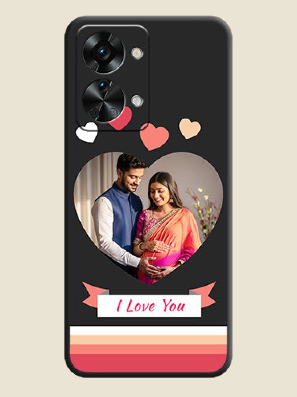 Custom Love Shaped Photo with Colorful Stripes on Personalised Space Black Soft Matte Cases - OnePlus Nord 2T 5G