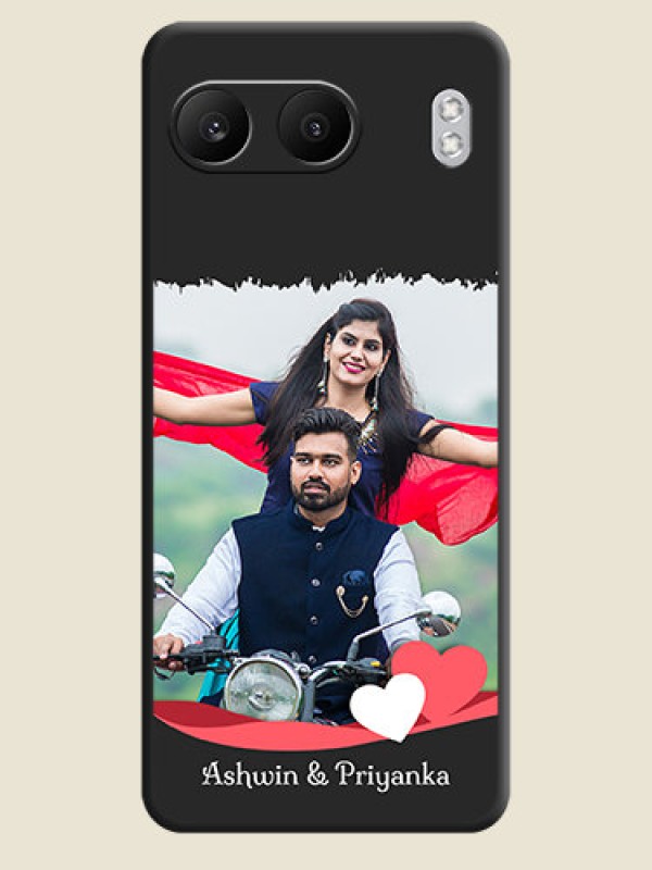 Custom Pin Color Love Shaped Ribbon Design with Text On Space Black Custom Soft Matte Mobile Back Cover - Nord 4 5G
